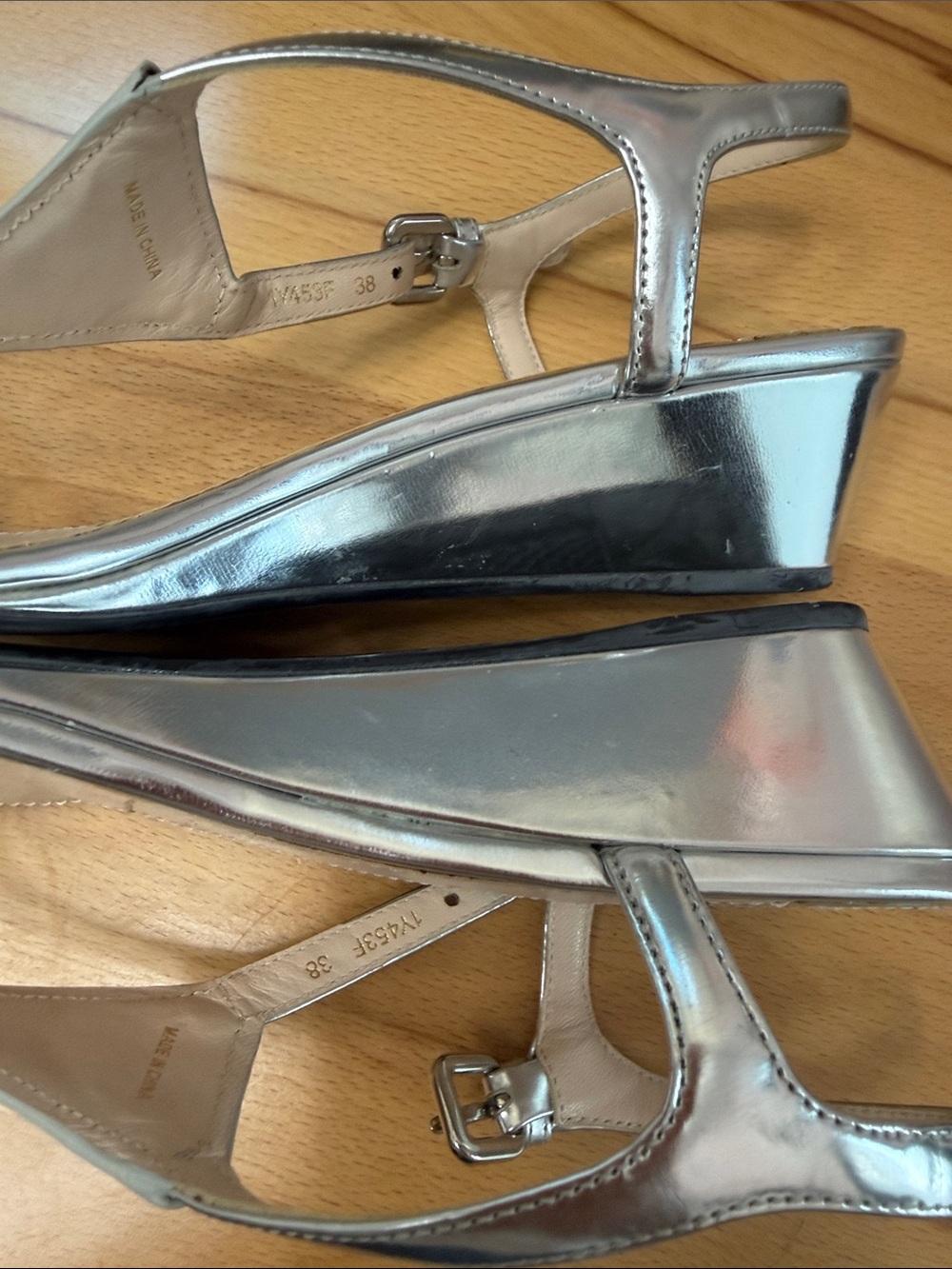 Prada Metallic Silver T-Strap Logo Sandals - Picture 13 of 15